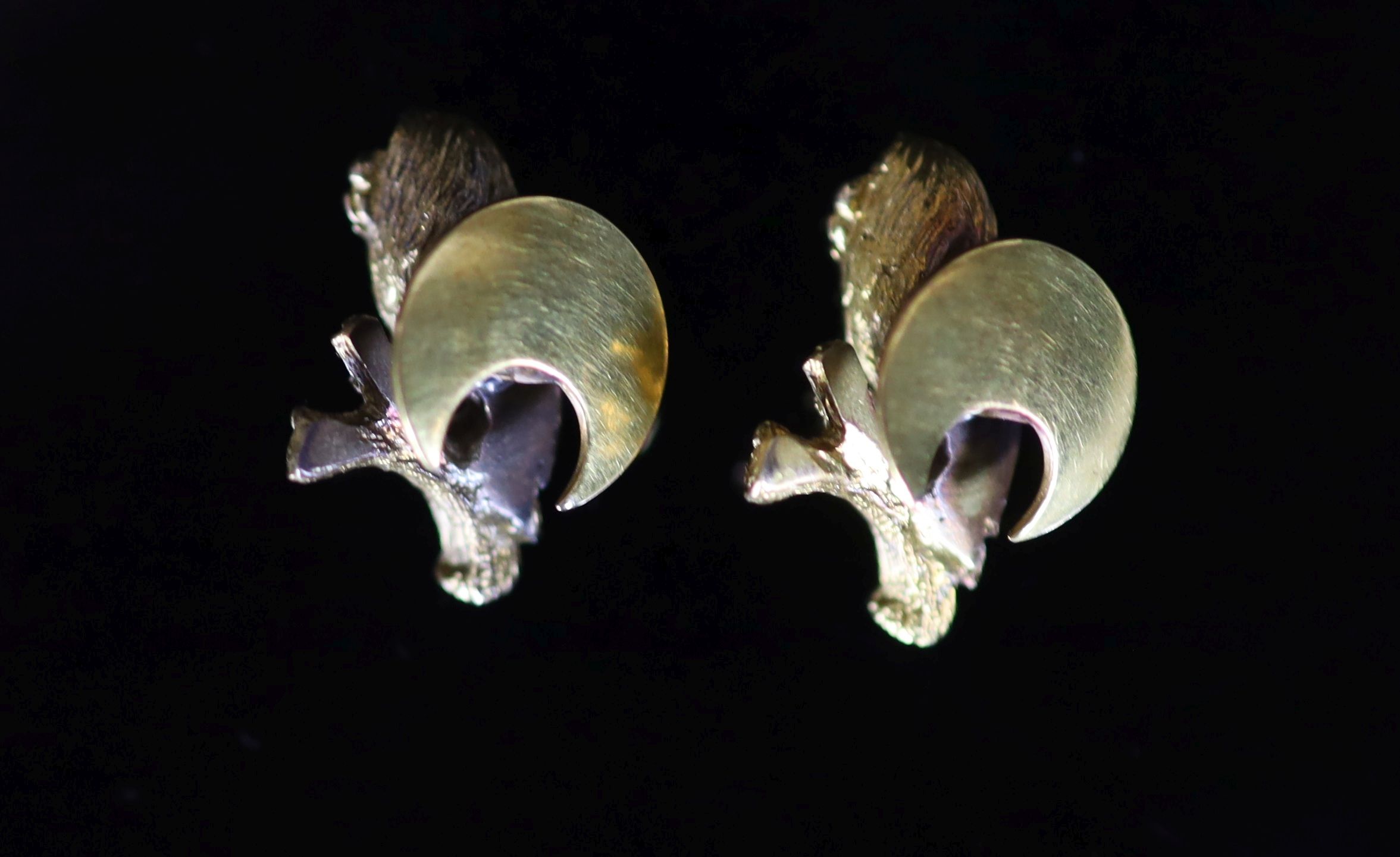 A pair of Victorian 18ct gold owl on a branch dress studs, each holding a mouse in its beak